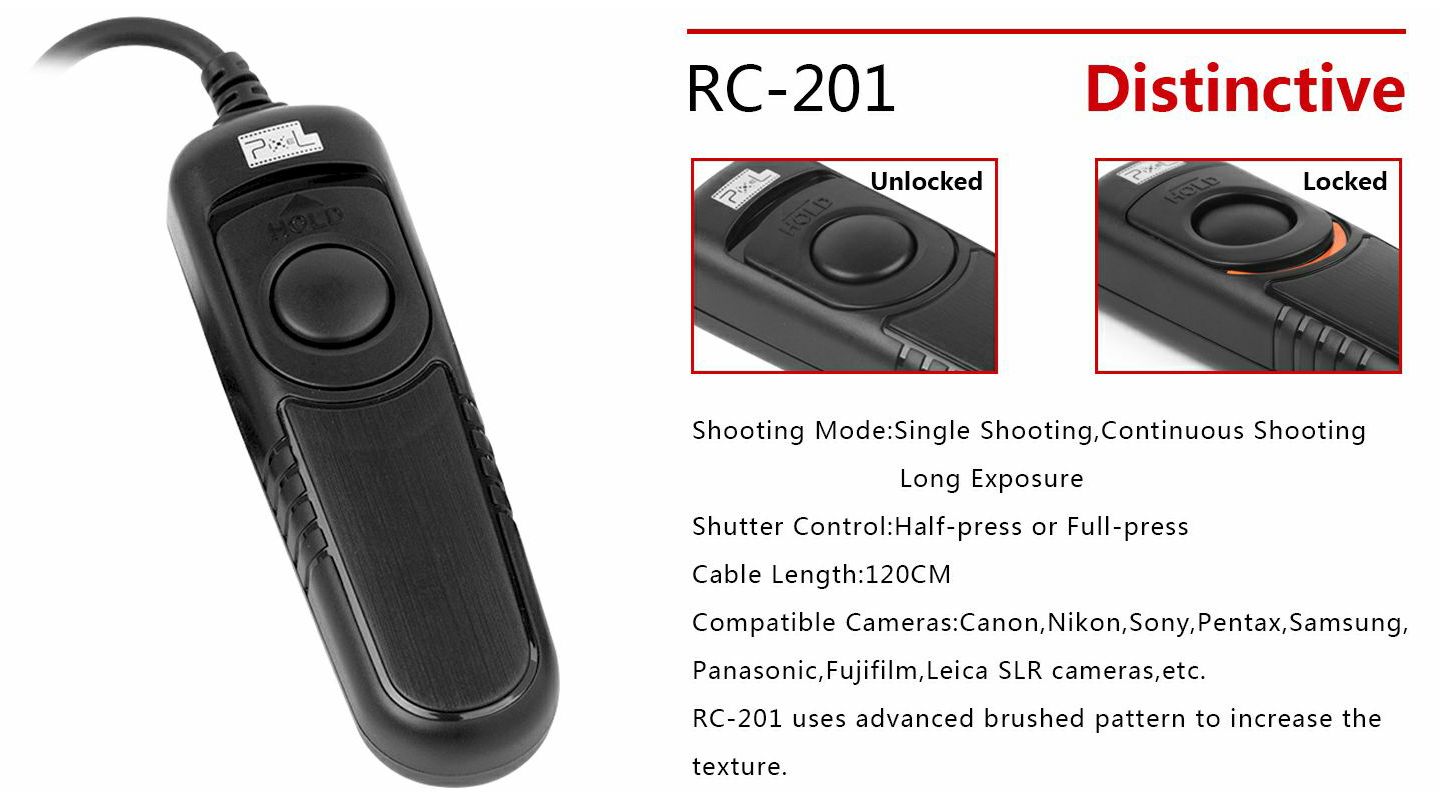 Pixel RC-201 DC0 (N1) žičani daljinski okidač za fotoaparat Nikon D850, D810, D5, D500, D800, D300, D700, D200, D4, D4s, D3s, D3, D2, D1 Shutter Release Cord Wired Remote Control