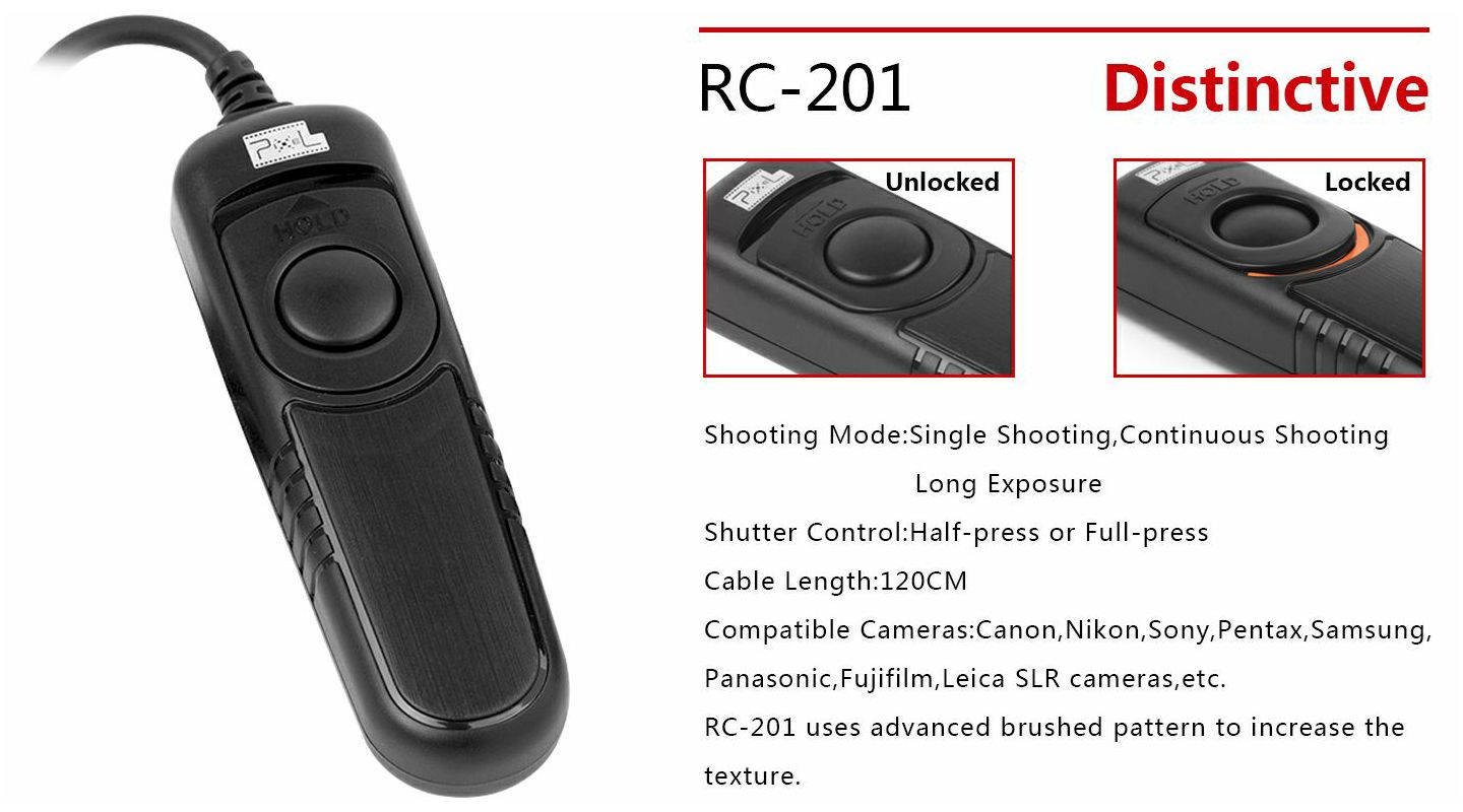 Pixel RC-201 E3 (C1) žičani daljinski okidač za fotoaparat Canon EOS 80D, 70D, 60D, 77D, 200D, 2000D, 4000D, 760D, 800D, 750D, 700D, 650D, 600D, 550D, 500D, 450D, 1300D, 1200D, 1100D, 1000D Shutter