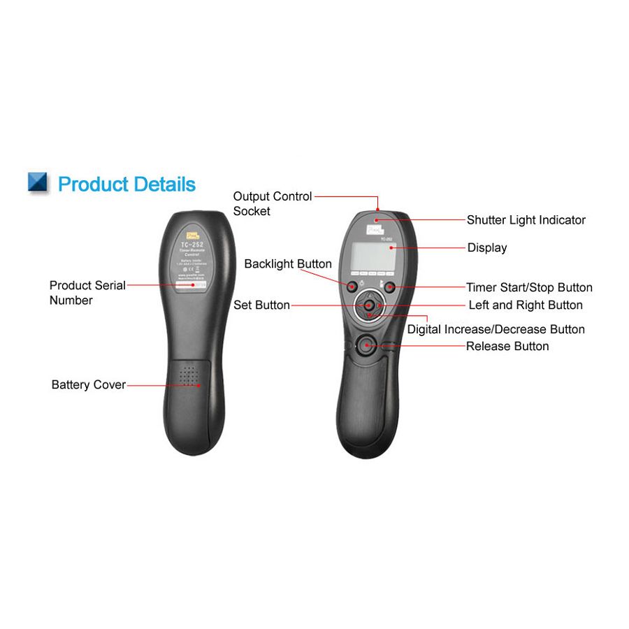 Pixel TC-252 C3 za Canon timer timelapse okidač 7D, 50D, 40D, 30D, 20D, 10D, 5D, 5D Mark II, 6D, 5D Mark III, 1D, 1Ds, Mark III, 1Ds Mark IV