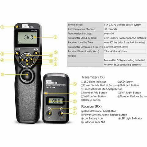 Pixel TW-283 S1 za Sony bežični timer timelapse radijski okidač a900, a850, a700, a580, a560, a550, a500, a450, a350, a300, a200, a100, SLT a99, a77, a65, a57, a55, a37, a35, a33 Shutter Release