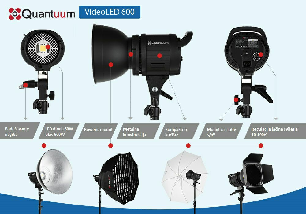 Quantuum VideoLED 600 LED video kontinuirana rasvjeta (Bowens mount)