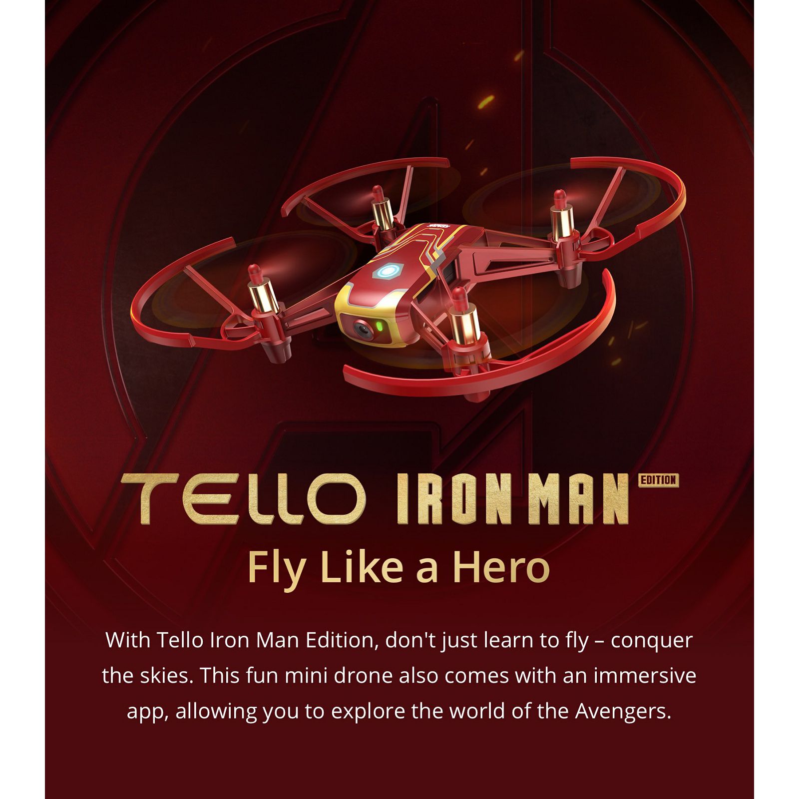 Ryze Tech Tello Iron Man Edition powered by DJI Quadcopter Flight tech dron s kamerom za snimanje iz zraka 13min, 100m, 720p (CP.TL.00000002.01)