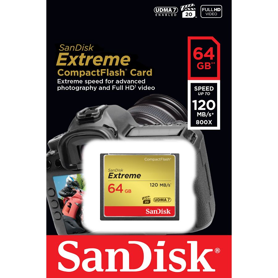 SanDisk Extreme CF 120MB/s 64 GB SDCFXS-064G-X46 memory compact flash card