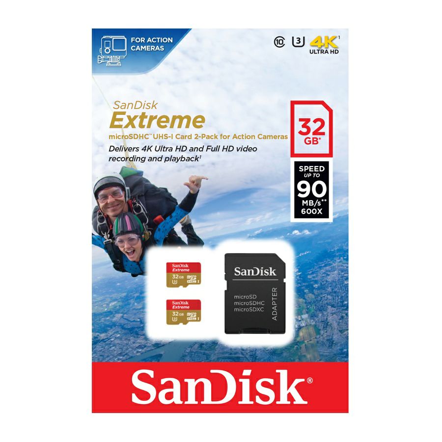 SanDisk Extreme microSDHC 32GB + SD Adapter for Action Sports Cameras 90MB/s Class 10 U3 SDSQXNE-032G-GN6AT Memorijska kartica