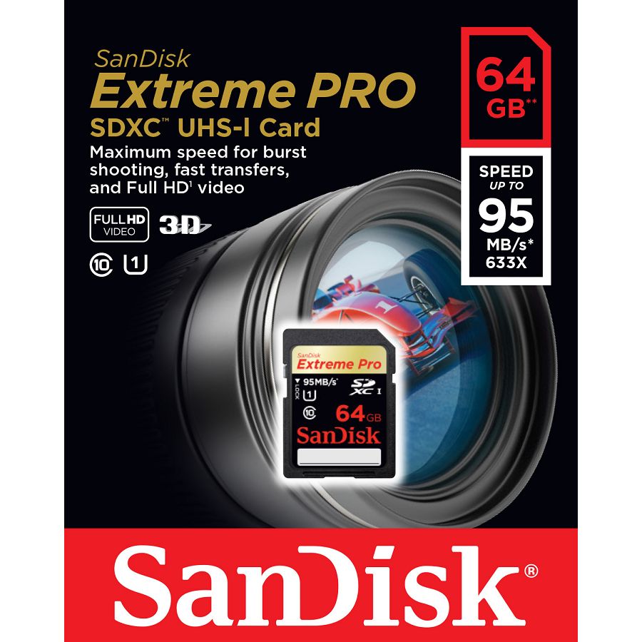 SanDisk Extreme Pro SDXC 64GB - 95MB/s Class 10 UHS-I SDSDXPA-064G-X46