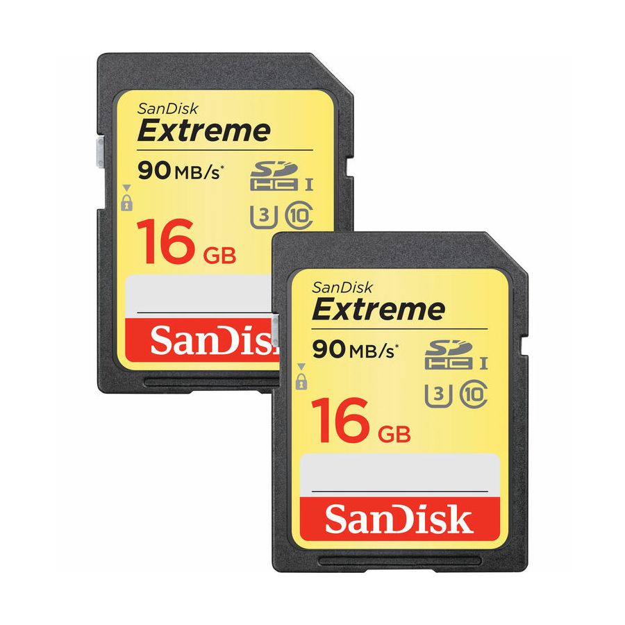 SanDisk Extreme SDHC Card 16GB 90MB/s Class 10 UHS-I U3 2-pack SDSDXNE-016G-GNCI2 Memorijska kartica