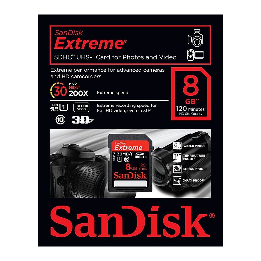 SanDisk Extreme SDHC Card 8GB 30MB/s SDSDX-008G-X46 memorijska kartica