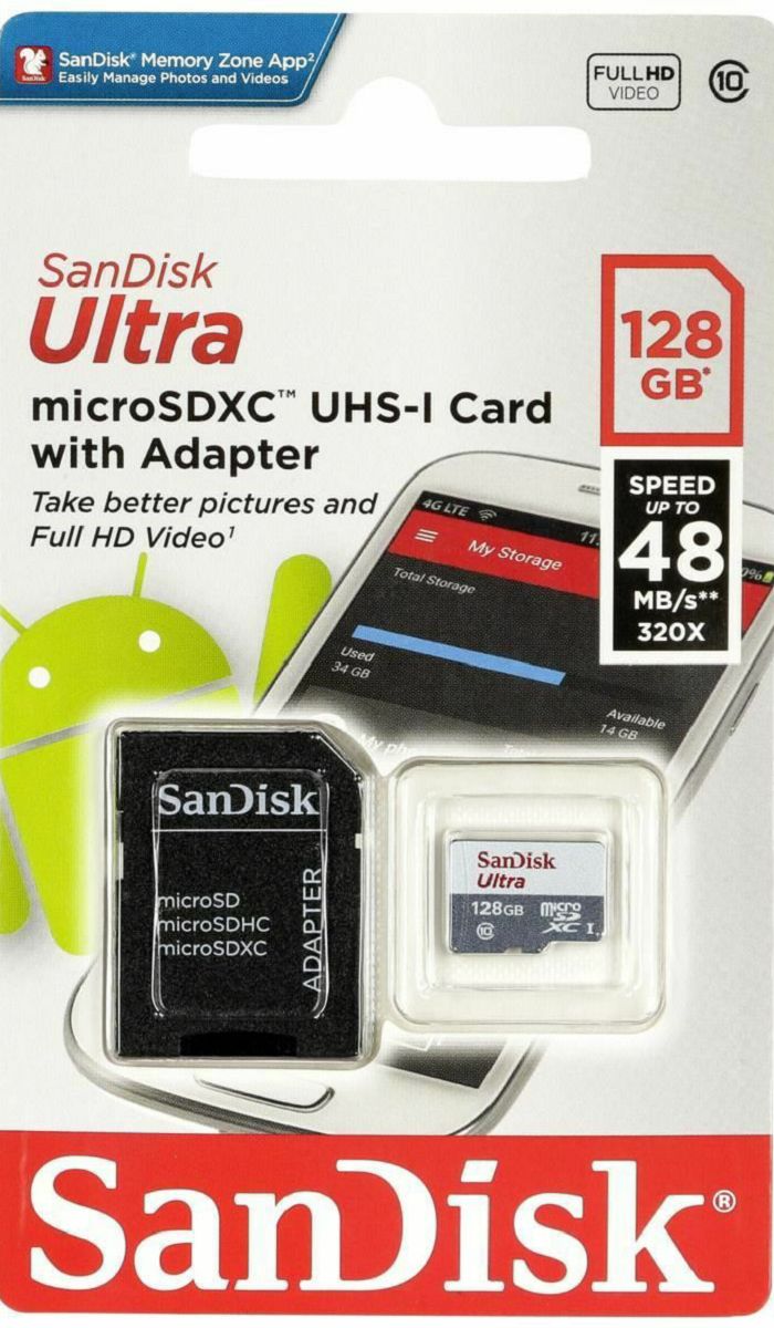 SanDisk microSDXC 128GB 48MB/s Ultra uSD Class 10 UHS Card + Adapter N/J memorijska kartica (SDSQUNB-128G-GN3MA)