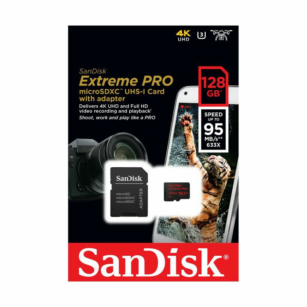 SanDisk microSDXC 128GB 95MB/s + SD Adapter + Rescue Pro Deluxe Extreme Plus Class 10 V30 UHS-I U3 memorijska kartica (SDSQXWG-128G-GN6MA)