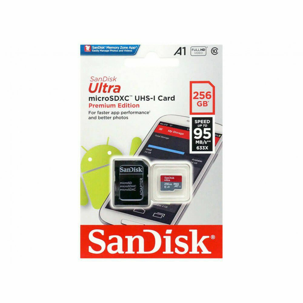 SanDisk microSDXC 256GB 95MB/s + SD Adapter with A1 App Performance Ultra Android Class 10 memorijska kartica (SDSQUAM-256G-GN6MA)