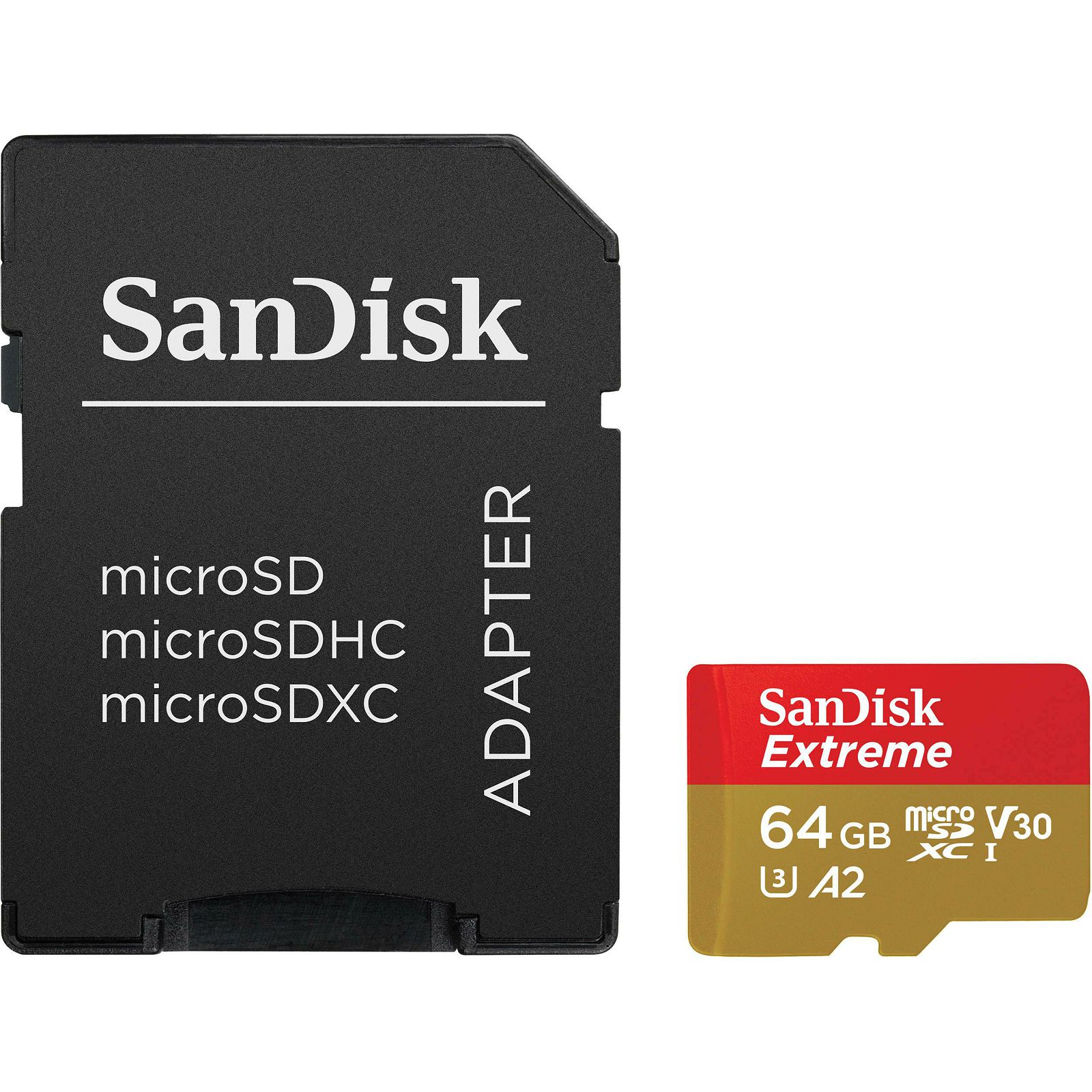 SanDisk microSDXC 64GB 160MB/s read 60MB/s write Extreme A2 C10 V30 UHS-I U3 memorijska kartica + SD Adapter + Rescue Pro Deluxe (SDSQXA2-064G-GN6MA)