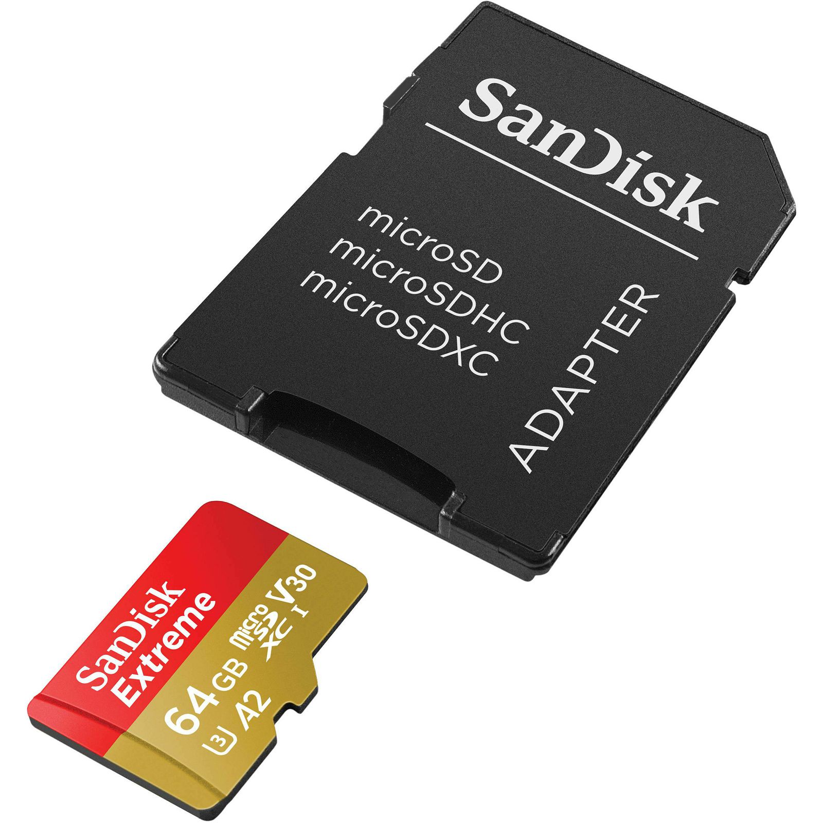 SanDisk microSDXC 64GB 160MB/s read 60MB/s write Extreme A2 C10 V30 UHS-I U3 memorijska kartica + SD Adapter + Rescue Pro Deluxe (SDSQXA2-064G-GN6MA)