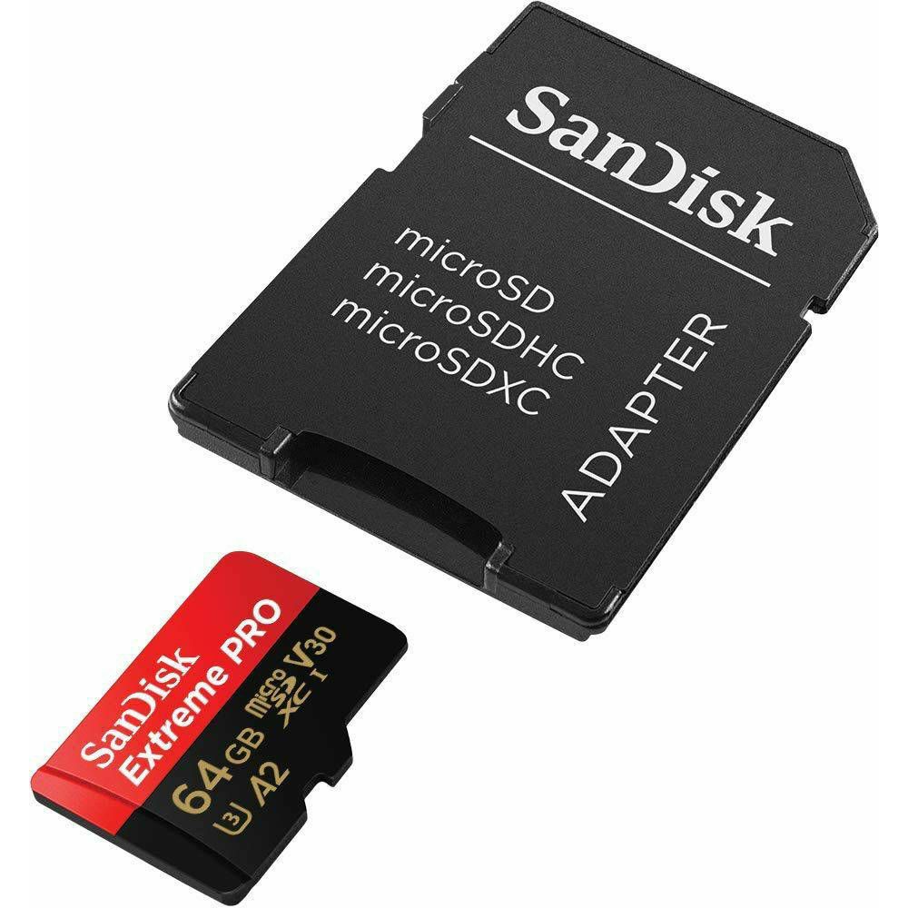 SanDisk microSDXC 64GB 170MB/s read 90MB/s write Extreme Pro A2 Class 10 V30 UHS-I U3 memorijska kartica + SD Adapter (SDSQXCY-064G-GN6MA)