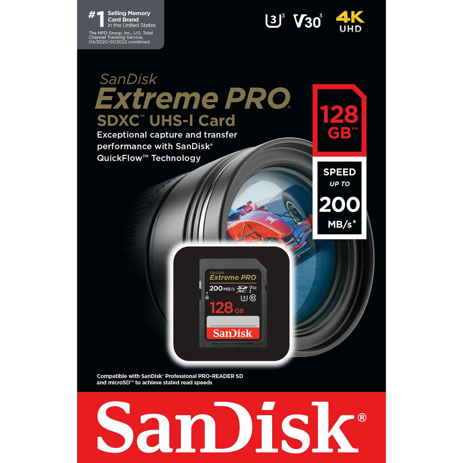 SanDisk SD 128GB 200MB/s 90MB/s Extreme Pro SDXC UHS-I Class 10 V30 U3 Memorijska kartica (SDSDXXD-128G-GN4IN)