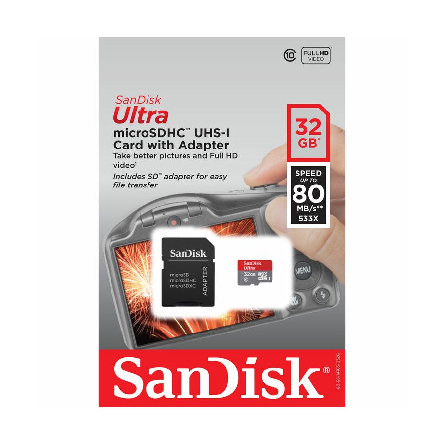SanDisk Ultra microSDHC 32GB + SD Adapter 80MB/s Class 10 UHS-I SDSQUNC-032G-GN6IA Memorijska kartica