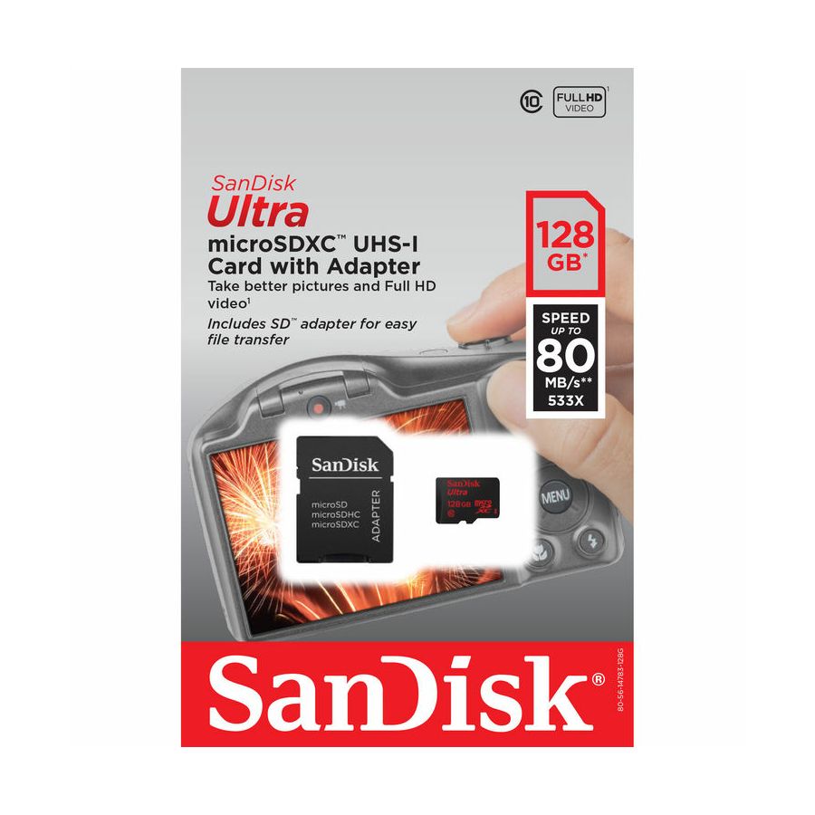 SanDisk Ultra microSDXC 128GB + SD Adapter 80MB/s Class 10 UHS-I SDSQUNC-128G-GN6IA Memorijska kartica