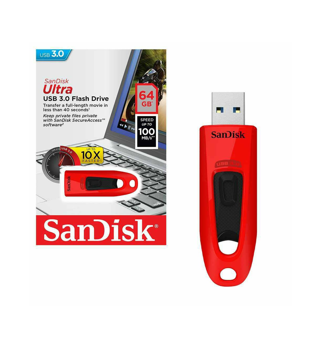 SanDisk Ultra USB 3.0 64GB RED USB memorija (SDCZ48-064G-U46R)