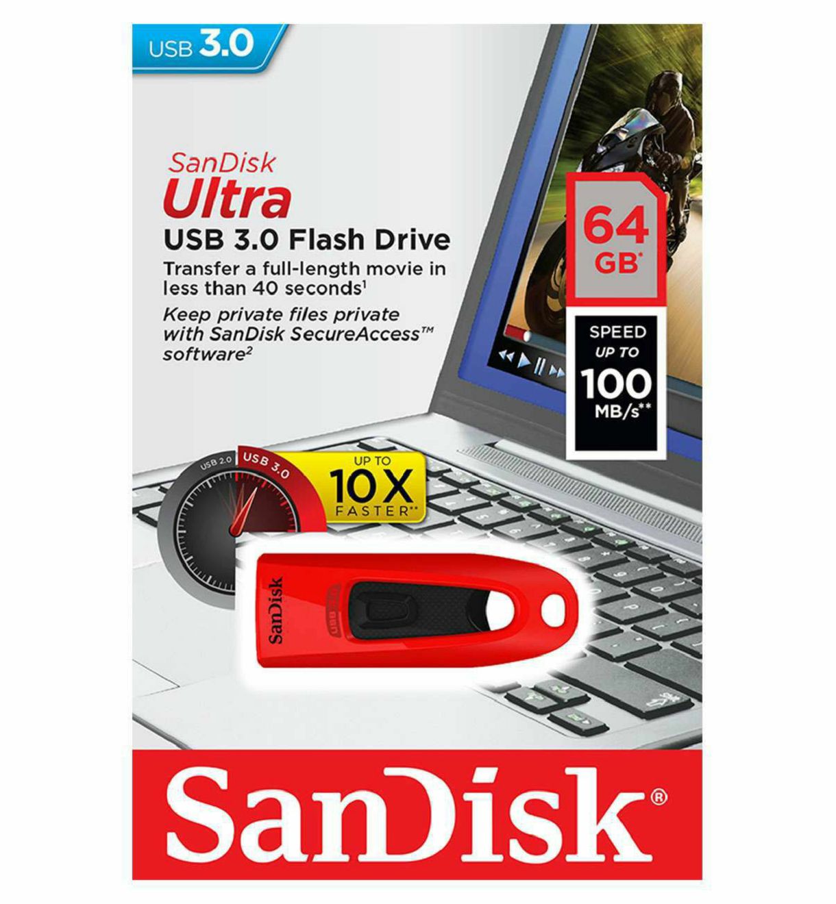 SanDisk Ultra USB 3.0 64GB RED USB memorija (SDCZ48-064G-U46R)