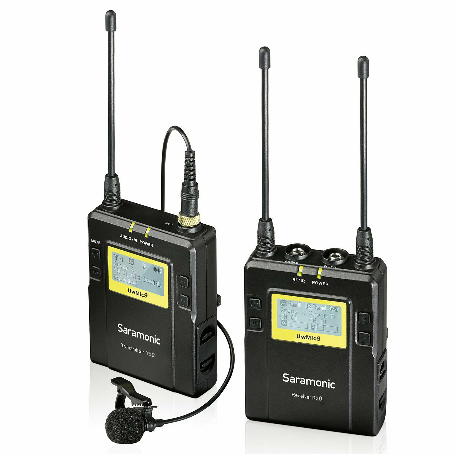 Saramonic UwMic9 (TX9 + RX9) UHF Wireless Lavalier Microphone Kit (1x transmitter TX9 + 1x receiver RX9 + 1x lavalier) UwMic9-KIT-TX9-RX9