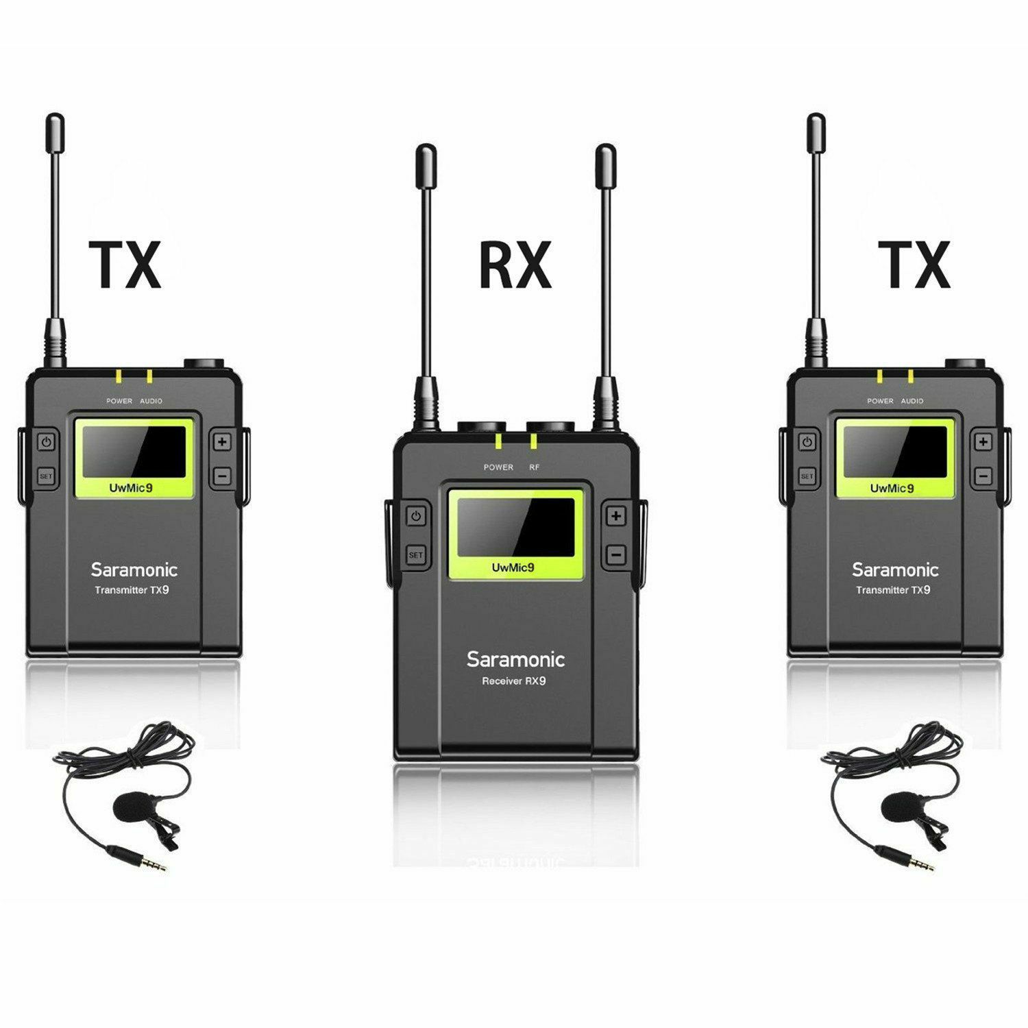 Saramonic UwMic9 (TX9 + TX9 + RX9) UHF Wireless Microphone Kit (2x transmitters TX9 + 1x receiver RX9 + 2x lavalier microphones)