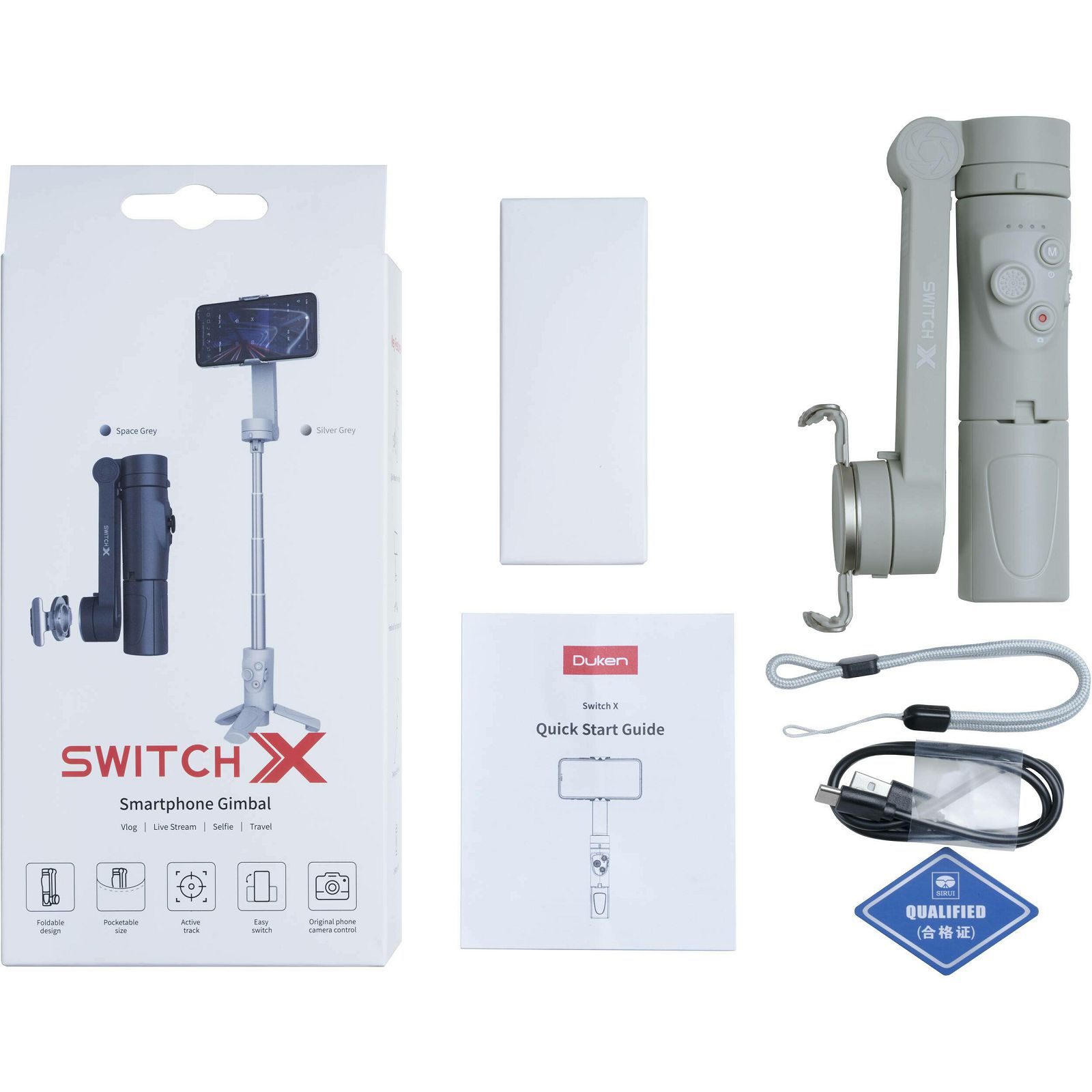 Sirui Duken DK-SL Switch X Smartphone Stabilizer Gimbal Selfie Stick (Light Gray)