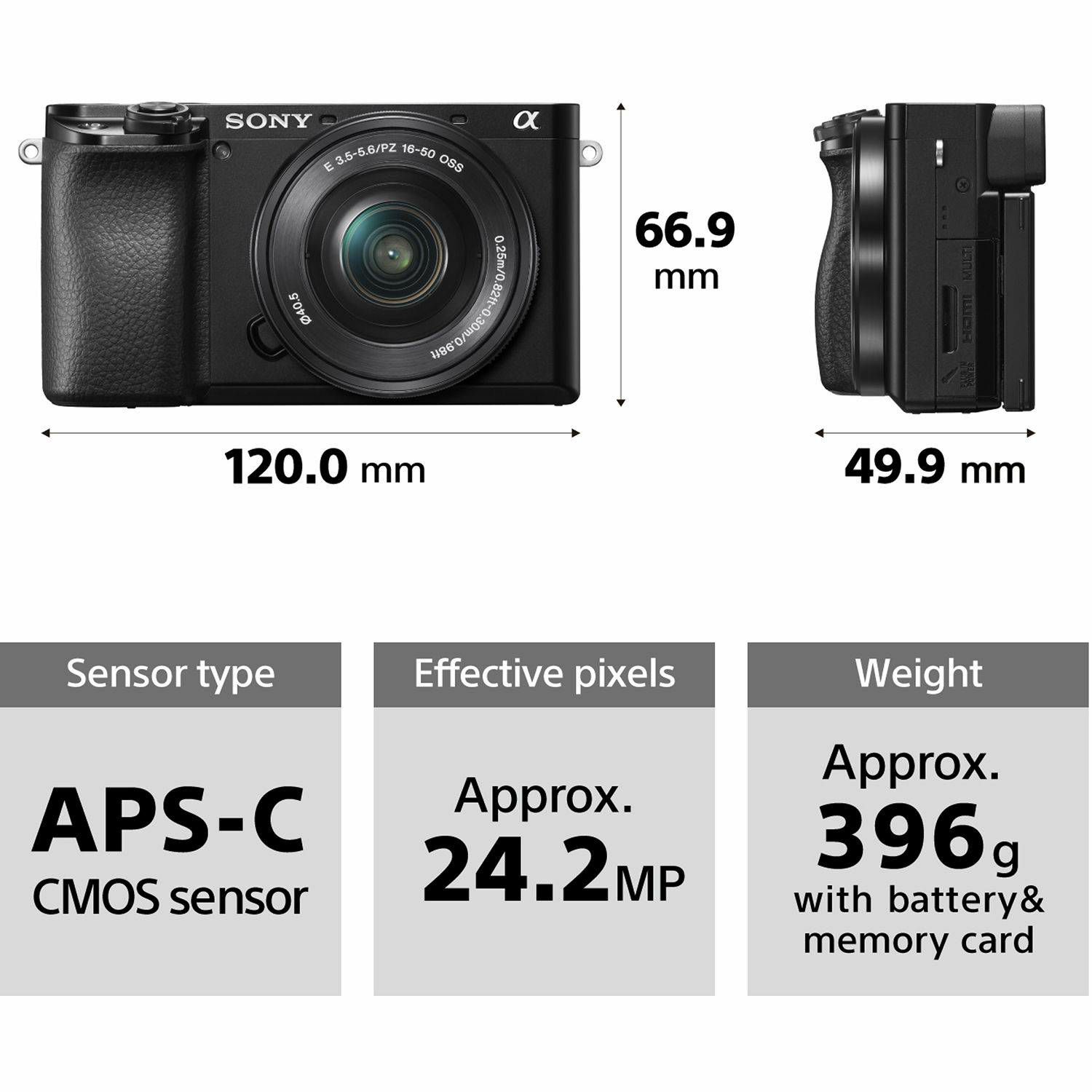 Sony Alpha a6100 + 16-50 f/3.5-5.6 OSS PZ KIT Black Mirrorless Digital Camera bezrcalni digitalni fotoaparat i standardni zoom objektiv SELP1650 16-50mm f3.5-5.6 ILCE-6100LB ILCE6100LB ILCE6100LB.CEC