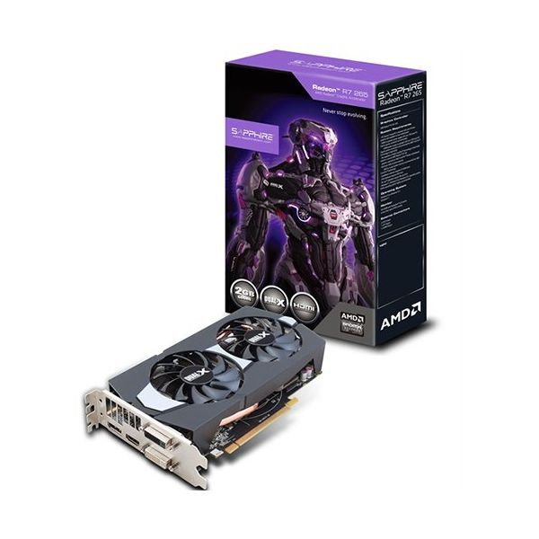 VC SAPPHIRE AMD Radeon R7 265 2G GDDR5/256-bit, PCI-E DVI-I / DVI-D / HDMI / DP DUAL-X, 900MHz (925MHz) / 1400MHz, 2 slot active cooling, dual fan, LITE