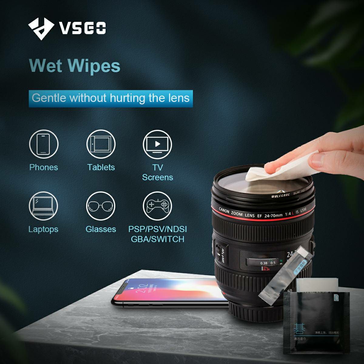 VSGO VS-A2E Professional Lens Cleaning Kit set za čišćenje fotoaparata i objektiva (1x air blower + 8x mikrofibra + 5x maramice + 1x 3ml tekućina + 1x četka + 8x štapići + 1x futrola)