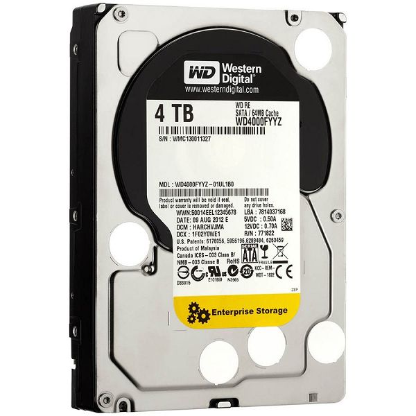 WD RE HDD Server (3.5", 4TB, 64MB, 7200RPM, SATA-6 Gb/s)