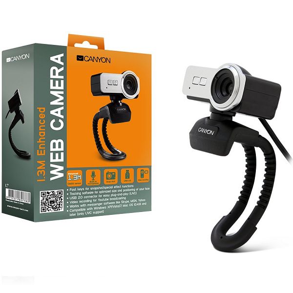 Web Camera CANYON CNR-FWC113 (1.3Mpixel, CMOS, USB 2.0) Black/Silver