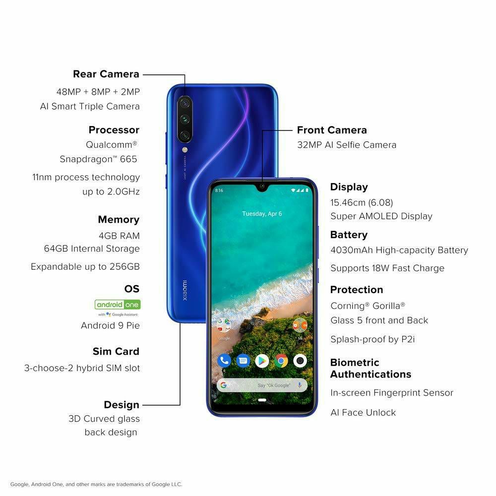 Xiaomi MI A3 128GB RAM 4GB Not Just Blue (MZB7951EU)