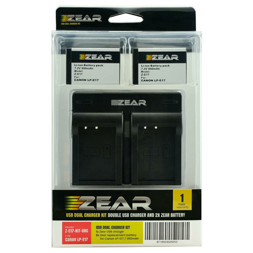 Zear KIT 2x Battery LP-E17 950mAh (not decoded) + USB Dual Charger komplet punjač i dvije baterije za Canon EOS 750D, 760D, 800D, 200D (Z-E17-KIT-UDC)